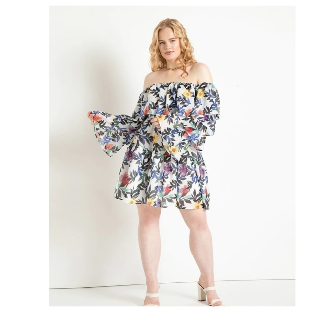 Eloquii off shoulder Floral Dress with Ruffles 18